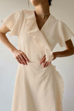 OOTDGIRL 2024 new Midi dresses Casual Solid Frenulum Flounce Slit V Neck A Line Dresses