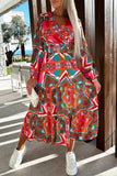 OOTDGIRL 2024 new Midi dresses Casual Print Patchwork V Neck Long Sleeve Dresses