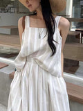 OOTDGIRL 2024 New Striped Vest Top + High Waist Slim Skirt Two-Piece Set