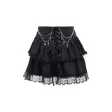Ootdgirl Halloween Grunge Fairy High Street Punk Silver Chain Cross Skirt Gothic Harajuku Elegant Party Lace Up Bandage Summer Short Skirt