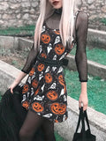 Ootdgirl Halloween Y2K Pumpkin Print Halloween Dress Spaghetti Strap  Vintage Fashion Fairy Grunge E Girl Streetwear Goth Festive Dress