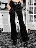 Ootdgirl Halloween Flared Print Pants Mall Goth Vintage Aesthetic  Lace Up Low Waist Women Trousers Streetwear Punk Grunge Long Pants