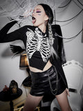 Ootdgirl Halloween Y2K Skeleton Sweatshirt Bone Turtleneck Side Cutout Pullover Emo Halloween Gothic High Street Hippie Hip Hop Punk Hoodie