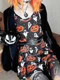 Ootdgirl Halloween Y2K Pumpkin Print Halloween Dress Spaghetti Strap  Vintage Fashion Fairy Grunge E Girl Streetwear Goth Festive Dress
