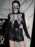 Ootdgirl Halloween Y2K Skeleton Sweatshirt Bone Turtleneck Side Cutout Pullover Emo Halloween Gothic High Street Hippie Hip Hop Punk Hoodie