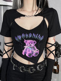 Ootdgirl Halloween Gothic Y2K Bear Pattern 2PCS Halter T Shirts Punk Chain With Over Sleeves Tee Set Mall Steampunk Black High Street Top
