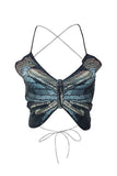 OOTDGIRL 2024 New Woman dress Butterfly Halter Tie-back Crop Top