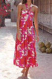 OOTDGIRL 2024 New Woman dress Floral Printed Halterneck Backless A-Line Dress