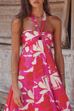 OOTDGIRL 2024 New Woman dress Floral Printed Halterneck Backless A-Line Dress