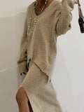 OOTDGIRL 2024 New Cozy V-neck Back Slit Sweater&Camisole 2 Pieces Suit