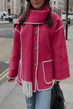 OOTDGIRL 2024 Fashion Woman style outwears Fringe Hem With Scarf Coat