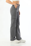 OOTDGIRL 2024 New Elegant Woman Gray Cargo Pocketed Stretch High-Waisted Wide Leg Pants