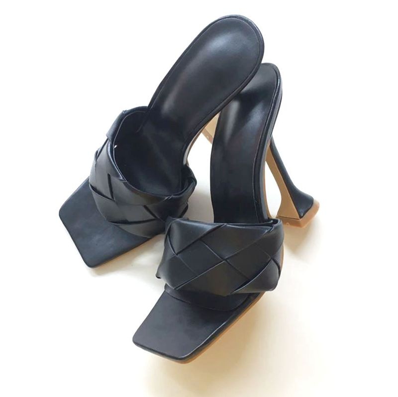 OOTDGIRL 2022 Luxury Design Slides Women High Heels Mules Fetish Summer Sandals Lady Heels Slippers Weave Platform Stripper Blue Shoes