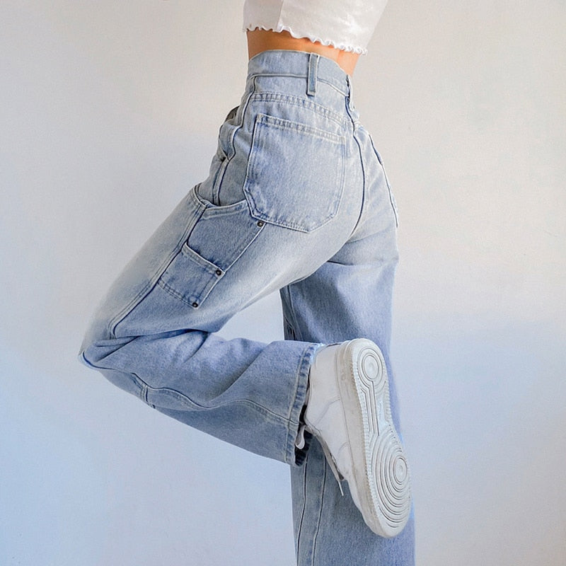Ootdgirl  Blue Jeans Casual Women Denim Pants 90S High Waist Trouser Pockect Straight Pants Harajuku Streetwear Korean 2022