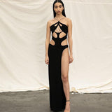 Ootdgirl  Fashion Black Halter Cut Out Hight Waist Split Long Dress Women Club Party Hot  Backless Maxi Dresses Clothes