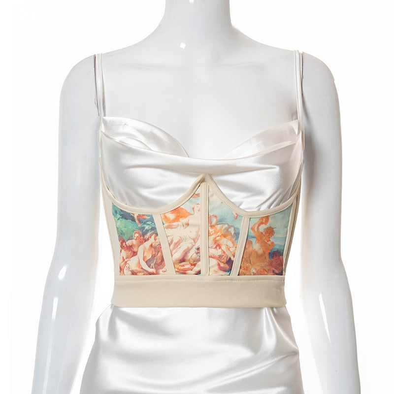 Ootdgirl  2022 Print Fishbone Crown Patchwork Y2K Corset Top Summer Women Fashion Back To The Basics Streetwears