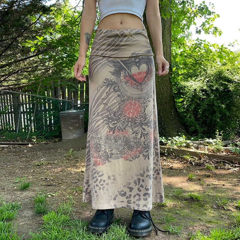 OOTDGIRL Korean Fairycore Grunge Midi Skirt Y2k Aesthetic Retro Kawaii Frill High Waist Straight Skirts Women Vintage Harajuku Streetwear