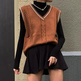 Ootdgirl  Casual Checkerboard Plaid Sweater Vest Vintage Tricot Autumn Top Knitted Mini Vest Fashion Streetwear Women's Clothing