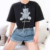 Ootdgirl  Animals Printed Chain Tshirts Crop Tops Short Sleeve T Shirts Women White Streetwear Basic Tee Shirts Black