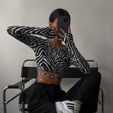 Ootdgirl  Fashion Elegant  Backless Zebra Print Women Top Long Sleeve Cropped Top T-Shirts Autumn Bandage Top Tees Slim