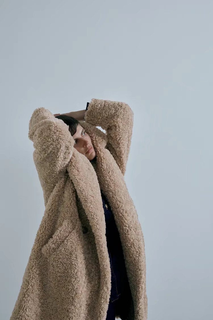 OOTDGIRL Ladies Fur Outerwear Camel Wool Loose Winter Warm Thick Medium Length High-End Overcoat For Women
