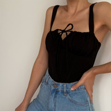 Ootdgirl  Sleeveless Camis Women Lace Up Ruched Tank Top Women Summer 2022 Casual Elegant Crop Top Bandage Backless Solid Color