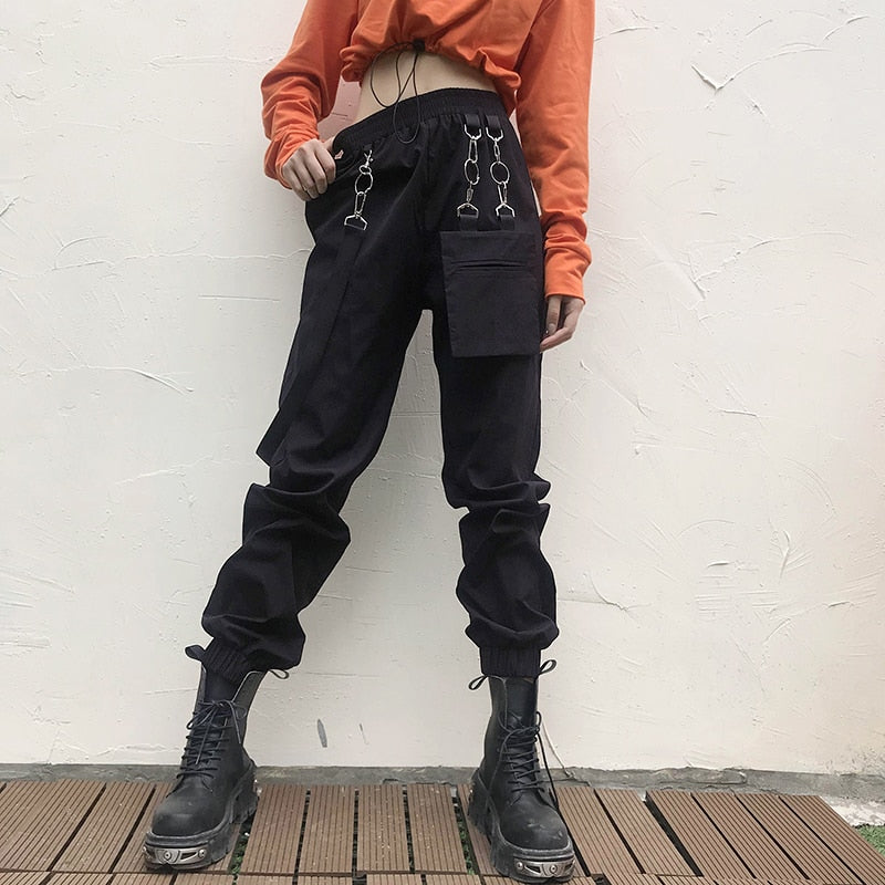 Ootdgirl  Harajuku Ribbon Cargo Pants Women Joggers Winter Sweatpants Trousers Black Loose Wide Leg Sweat Pants Femme