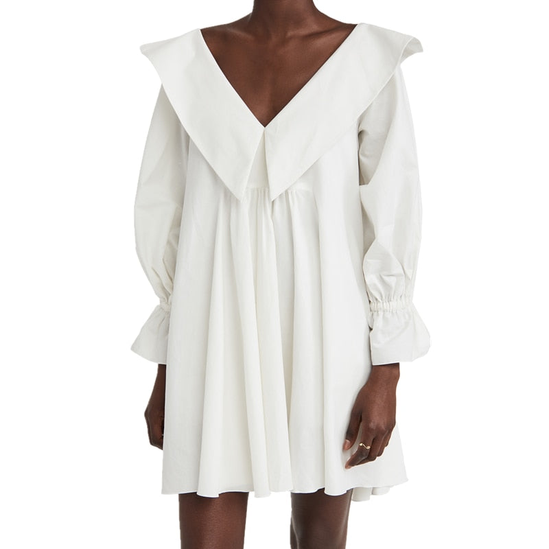 Ootdgirl  White Mini Dress For Women Elegant V-neck Wrist Butterfly Sleeve Designed A-line Party Dress Casual Loose Soft Dress Summer 2022