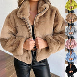 OOTDGIRL Women Autumn Winter Fluffy Warm Soft Jackets Casual Long Sleeve Ladies Fashion Outerwear Faux Fur Zipper Plush Warm Coat