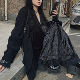 OOTDGIRL Sexy Fashion Patchwork Lace Solid Flare Pants Women Gothic Dark High Waist Loose Trousers 2022 New Street Suede Pants