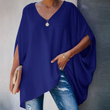 Ootdgirl New Casual V Neck Tie Dye Print Bat Sleeve Tops T-Shirts Autumn Loose Solid Half Sleeve Ladies T-Shirts Elegant Hedging T-Shirts