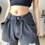 Ootdgirl  Gothic Street Jeans Women's Low Waist Wide Leg Pants Y2K Print Baggy Casual Straight Cargo Denim Trousers Female Korean