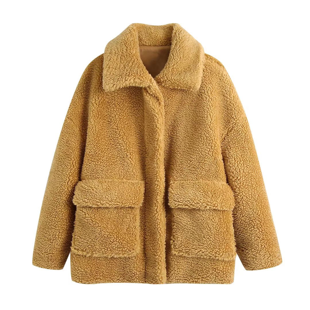 OOTDGIRL Winter Thicken Warm Jacket Coat Women Casual Fashion Lamb Faux Fur Overcoat Fluffy Cozy Loose Outerwear Female
