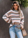 Ootdgirl  Striped Bohemian Women's Knitwear Sweater Vintage Pullover Holiday Slim Long Sleeve Jumper Casual New Sweaters Woman