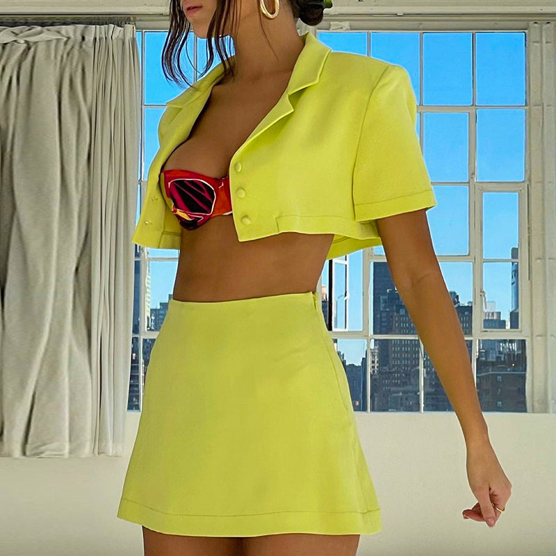 Ootdgirl  Fashion Casual Women's Suit Summer Short Sleeve Crop Top Zipper A-Line Skirt Set Vetement Femme  Streetwears