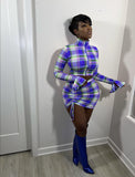Ootdgirl  3 Piece Set Women Plaid Print Tracksuits  Bra+Flare Long Sleeve Cropped Jacket Coat+Drawstring Mini Skirts Outfits 2022 Fall