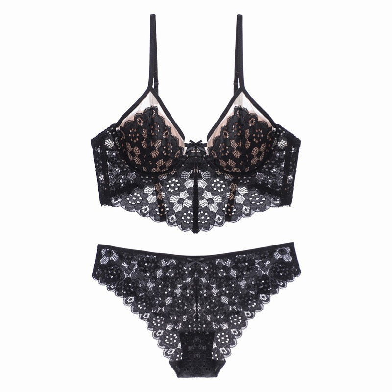 OOTDGIRL High Quality Bra Set Lingerie Push Up Brassiere Lace Embroidery Underwear Set Sexy Briefs And Thongs For Women Underwear