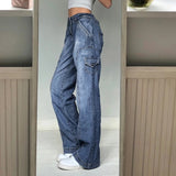 Ootdgirl  Low Waist Wide Leg Jeans Pockets Cargo Pants Women Aesthetic Denim Trousers Streetwear Mom Boyfriend Straight Jean