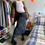 Ootdgirl  Double Layer Stripe Plaid Midi Skirt Women 90S Aesthetic Low Waist Mesh Pencil Long Skirts Female Harajuku 2022