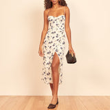 OOTDGIRL Summer Dresses For Women 2022 Elegant Vintage Floral Midi Dress Spaghetti Strap Slit  Vacation Style Dress