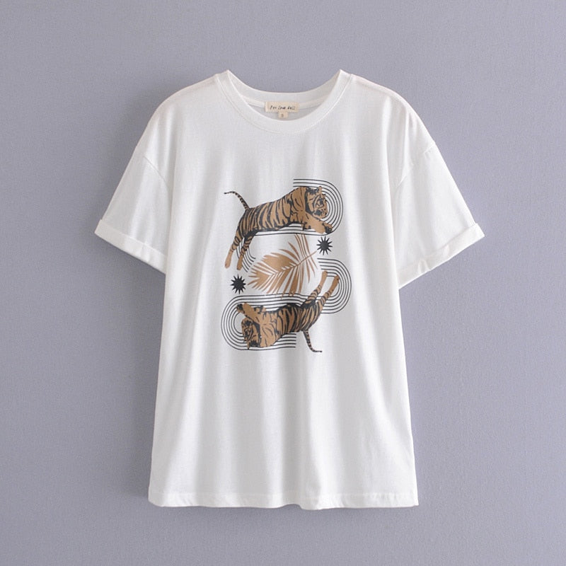 OOTDGIRL Spring Summer Girls Loose Cotton T-Shirt Cartoon Letter Printing Casual O-Neck Simple Tees Tops New Arrivals 2022