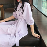 Ootdgirl  Dress For Women Half Sleeve Korean Elegant Fashion 2022 Dresses Mid-Calf Casual Solid Yellow Clothing High Waist O-Neck