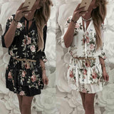 Ootdgirl  Women Summer Dress Boho Style Floral Print Chiffon Beach Tunic Sundress Loose Mini Party Dress