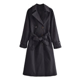 OOTDGIRL Elegant Lapel Double Breasted Long Women Trench Coats 2022 Autumn Winter Overcoat Full Sleeve Belted Ladies Windbreaker