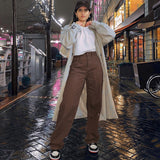 OOTDGIRL Vintage Y2K Joggers Women Cargo Pants 90S Streetwear Caramel Brown Low Waist E-Girl Aesthetic Loose Straight Trousers Female