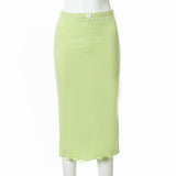 OOTDGIRL Fresh Green High Waist Midi Skirts Y2K Aesthetic Streetwear Sexy Bodycon Slit Summer White Bow Straight Skirts Women Outfits