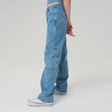 OOTDGIRL Y2k Jeans Pockets Patchwork High Waist Denim Pants Retro Blue Cargo Pants Women Trousers Women's Streetwear Straight Jeans 90S