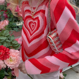 OOTDGIRL Knitting Sweaters 90S Vintage Heart Print Long Sleeve Pullovers Y2K Aesthetic Jumpers Women Autumn Winter Knitwear
