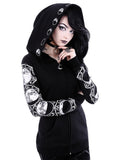 Ootdgirl Halloween Harajuku Y2k Female Hooded Sweatshirts Grunge Zipper Moon Print Kawaii Stitch Hoodies Loose Long Sleeve Woman Coats
