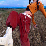 Ootdgirl  Streetwear Red Corduroy Pants For Women Joggers Chain Fashion 2022 New Autumn Harajuku Cargo Sweatpants High Waisted Trouser